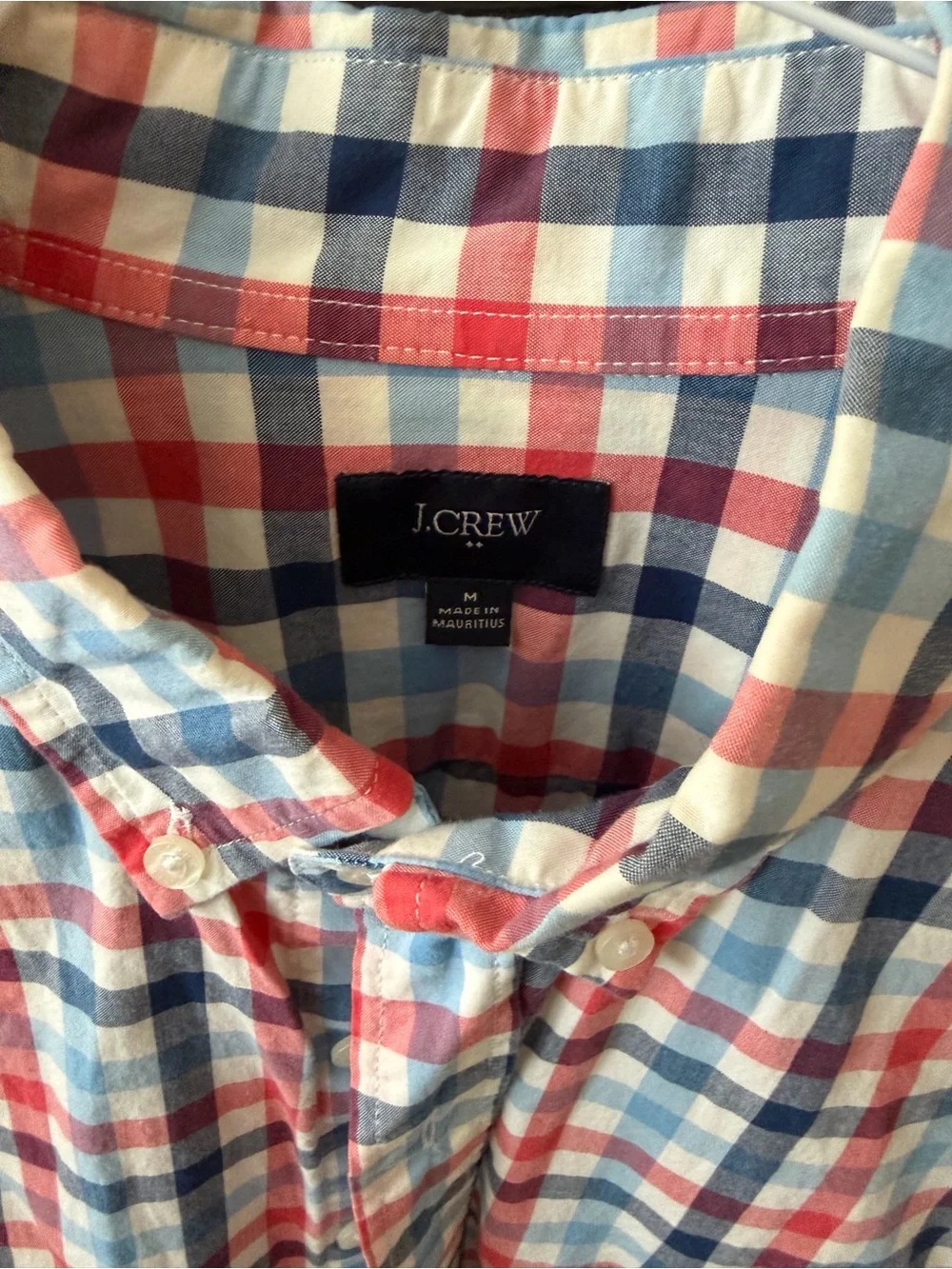 J. Crew Men's Red, Blue & White Checked Button-Down Shirt